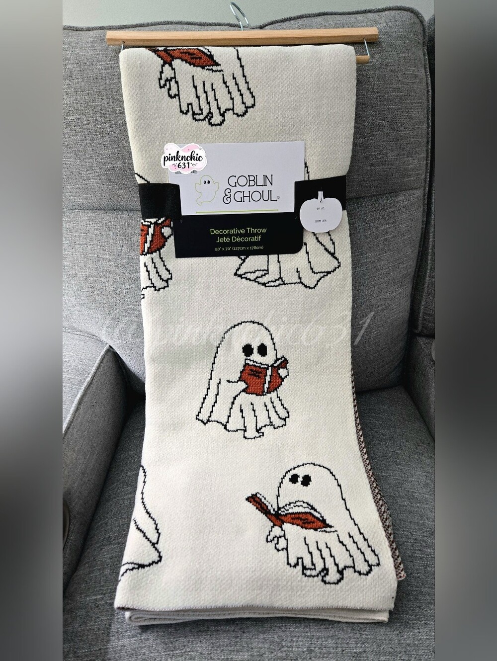 Goblin & Ghoul Ghost Reading A Book Knit Decorative Halloween Throw Blanket